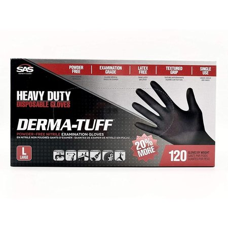 SAS SAFETY Derma-Tuff, Nitrile Disposable Gloves, 6 mil Palm, Nitrile, Powder-Free, L, Black SA334702